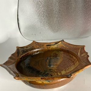 Stoneware bowl crafted by Mendez a beautiful handmade bowl brown cream & black